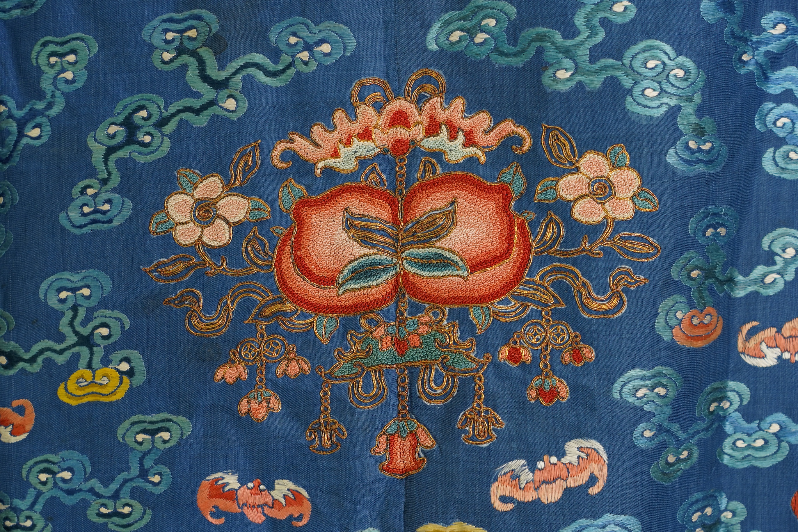 A Chinese blue silk man’s dragon robe, jifu, 19th century